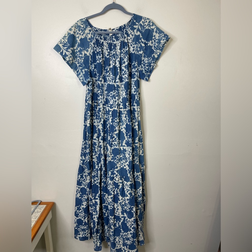 Mirth Caftans VIENNA MAXI DRESS in Blue Floral Sz XL Handcrafted in India Cotton - Picture 6 of 14